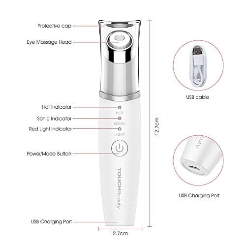 TOUCHBeauty Massage des Yeux Appareil, 3 en 1 Anti Age Masseur Oculaire Anti-âge Chauffant 40°C avec Vibration à Haute Fréquence et Lumière LED Rouge pour élimine les Rides Cernes et Poches AG-1980K