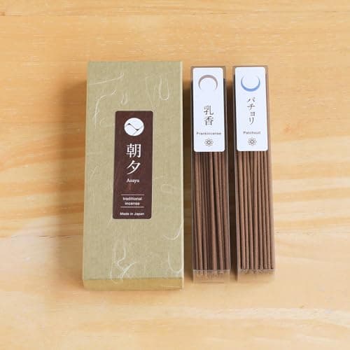 Asayu Japan Bâtons Encens Japonais Traditionnels Set Réflexion, Parfums Patchouli et Oliban, Qualité Naturelle Fabriqué au Japon, Ensemble Varié pour Détente et Yoga