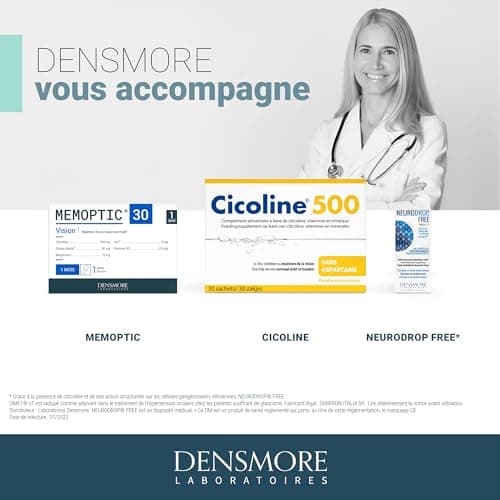 Densmore - MEMOPTIC Complément Alimentaire Mémoire et Vision à base de Citicoline - Ginkgo biloba Magnésium Vitamine B5 Zinc - 30 comprimés - Cure de 1 mois - Fabriqué en France