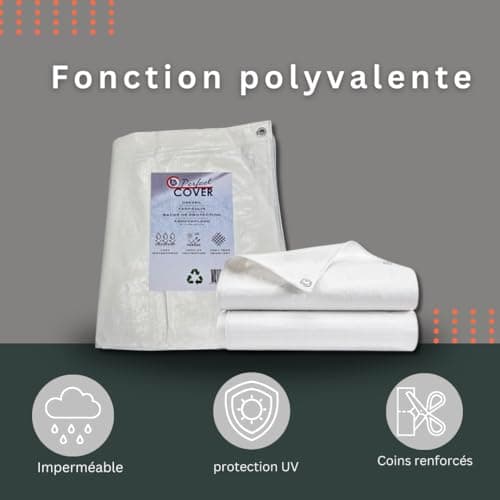 Perfect Cover Bâche imperméable avec œillets, en tissu, pour sol, tapis de tente pour camping et jardin extérieur, disponible en plusieurs tailles et couleurs, 12 x 15 m, 180 m2, 150 g/m2, blanc