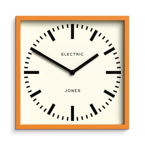 JONES CLOCKS® Box Railway Dial Wall Clock - Square Clock - Station Clock - Kitchen Clock - Office Clock - Retro Clock - Designer Clock - Colourful Case - Station Dial
