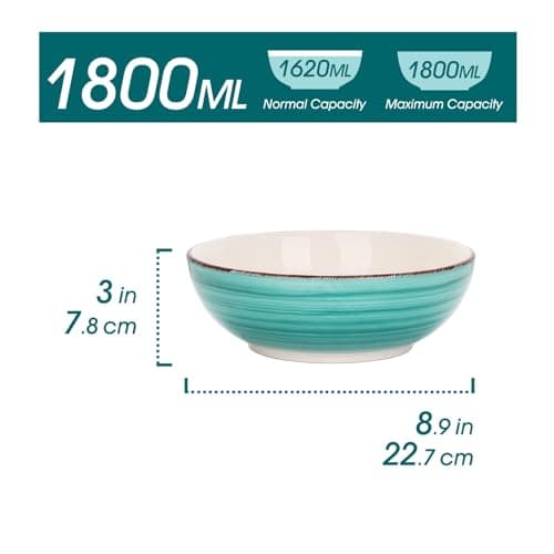 vancasso, Série Bella, Service de Table, Faïence Style Vintage Rustique (Turquoise & Chocolat, Service Bol Saladier *2)