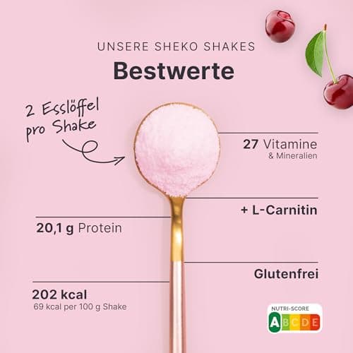 SHEKO - Shake de repas à boire - Substitut de repas - Haute teneur en protéines - Goût naturel - Shake minceur (360 g – 1 paquet, Cerise)