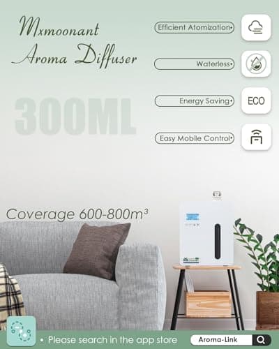 Mxmoonant Diffuseur d'Huiles Essentielles sans Eau, Mural, Couvrant 600-800m3, 300ml Bouteille d'huile, Contrôle d'Application&Timer, HVAC Connectable, pour Bureau, Magasin, Hotel