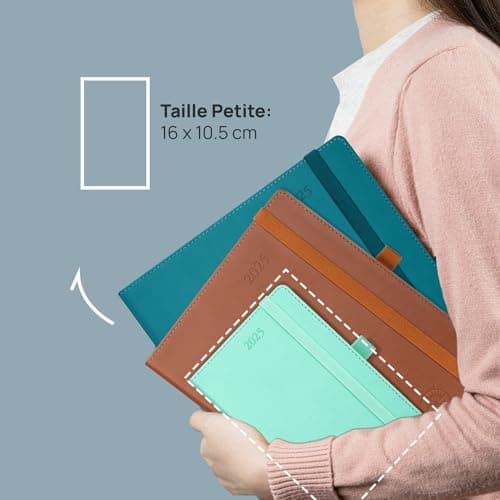 POPRUN Agenda de Poche 2025 A6 Semainier 16 x 10,5 cm - Couverture Souple en PU Cuir, Petit Agenda, D'Jan 2025 à Déc 2025-12 Mois, Signet à 2 rubans, Papier Certifié FSC® 100 g/m2, Rose