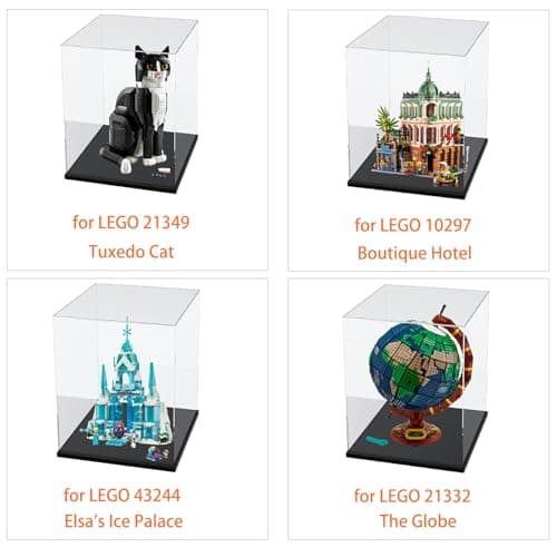 Vitrine Acrylique pour Collection pour Lego 21349 10297 43244 10278 Figurine, Épaissie Boite Transparente Plexiglas Vitrines et Rangements avec Base Bois-plastique & Lumière, Noir Intérieur 30x30x40cm