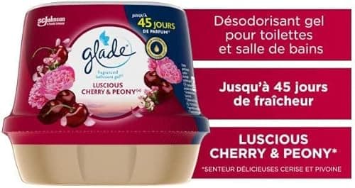Glade Gel Premium - Désodorisant infusé aux Huiles Essentielles pour Toilette Et Salle de Bain - Luscious Cherry & Peony - 45 Jours de Parfum