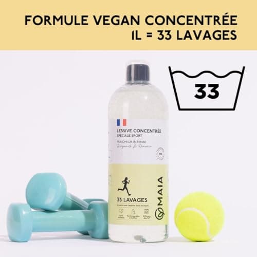 MAIA - Lessive Concentrée Spéciale Sport 1L - 33 Lavages - Lavage en Machine - Neutralise les Mauvaises Odeurs - Soin des Fibres Techniques - Formule Éco-Responsable - Efficace dès 30°C - 33 Lavages