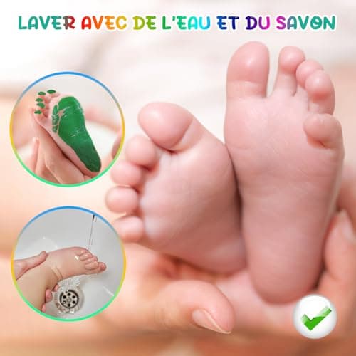 TOGOU2S Kit Empreinte Bebe Avec Attachement Éponge, Non Toxique et Sans Acide, Convient à la Réalisation D'empreintes de Mains et de Pieds de Bébés, Les Bricolages Familiaux, Cadeau de Noël, Vert