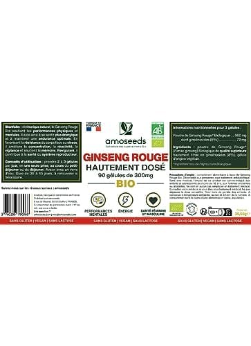 Panax Ginseng Rouge BIO de Corée | Extra Fort 900mg / jour | Énergie, Vigueur, Anti-stress, Concentration | 90 gélules de 300mg | Qualité Supérieure
