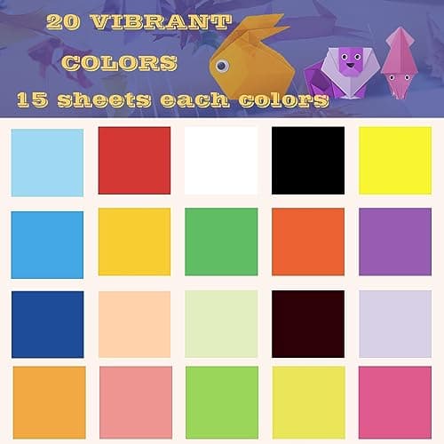 Lot de 300 feuilles de papier origami, 15 x 15 cm, double face (70 g/m2), 20 couleurs, petits carrés de papier origami pour enfants, loisirs créatifs, projets d'artisanat pour enfants et adultes