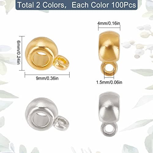 SUNNYCLUE 1 boîte 200 pièces Bélières Perles Breloques Breloques Lien Bélière Perles Européenne Grand Trou Perle Argent Entretoise Perles Métal Lâche Perle pour la Fabrication de Bijoux Femmes Adultes