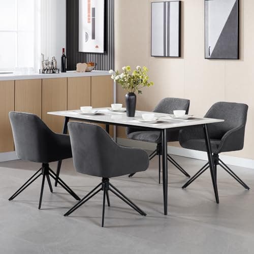 WOLTU Chaise Salle à Manger Pivotante, Lot de 2, Chaise Cuisine, Chaise Scandinave, Ergonomique, avec Dossier et Accoudoirs, Pieds en Métal, Tissu Bouclette, Gris Foncé, EZS11dgr-2