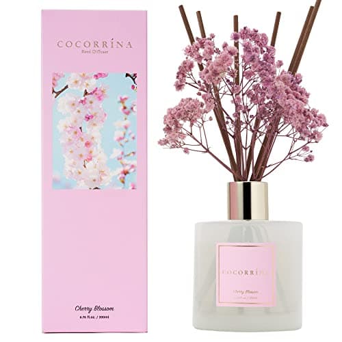Cocorrína Diffuseur Parfum Maison, Fleur de Cerisier 200ml avec Diffuseur Bâtonnets diffuseur de Parfum, Batonnets Diffuseur Parfum, Reed Diffuseur pour Salle de Bain étagère décoration
