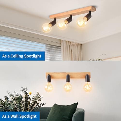 ANWIO Plafonnier Spots, 3 Spots de Plafond Led Intérieurs Base E27, Spots de Plafond Noirs avec Base Rectangulaire, Spots de Plafond LED Rotatifs (Sans Ampoules).
