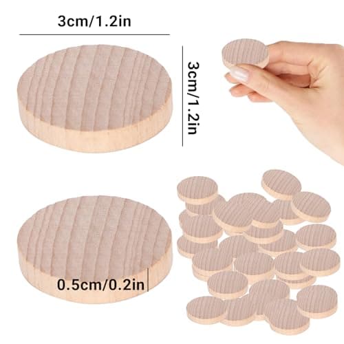 GAESHOW 100 Pièces Tranches de Bois Naturel, Disques de Bois Vierges, Disques de Bois Brut Naturel, Rondelle Rond en Bois Sans Trou, Diamètre 3cm pour Peinture, Bricolage, Artisanat