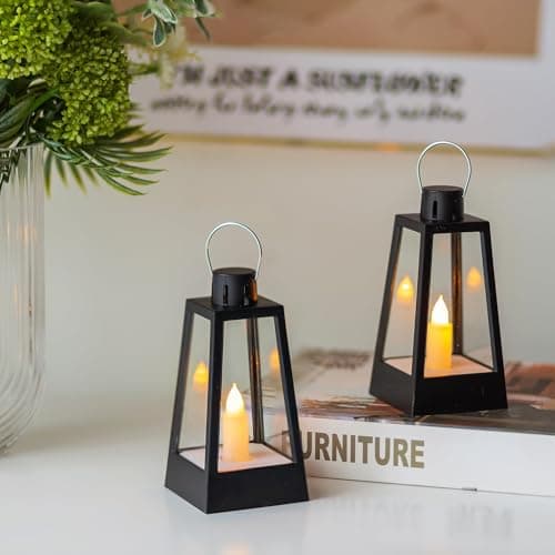 Romadedi Lanterne LED Exterieur Halloween - Lot de 20 Mini Noir Lanterne Bougie Decorative à Suspendre pour Ramadan, Mariage, Noel, Decoration de Table, Deco Champetre