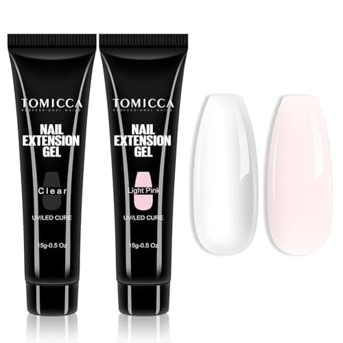 TOMICCA 2 Couleurs Nail Extender Gel Clear & Rose Clair Set, Gel Acrylique Pour Ongles Quick Extender Polygel Pour Ongles en gel Longue Tenue & Look Naturel Pour Débutantes & Professionnelles de Salon