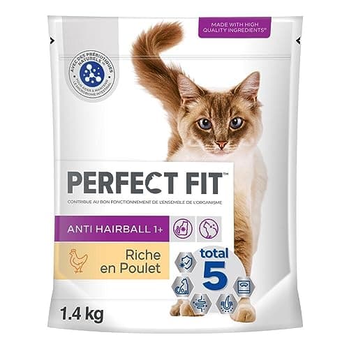 PERFECT FIT Adulte 1+ Croquettes pour chat adulte – Répond à des besoins spécifiques d'un chat stérilisé – Nourriture Riche en Poulet – 1,4 kg (Lot de 5)