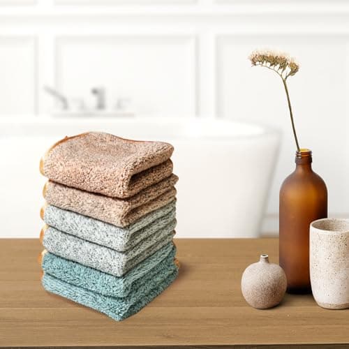 PHOGARY Lingette Démaquillante en Microfibre, Lot de 6 Serviette Microfibre pour le Visage, Lingettes Gant de Toilette Microfibre - Réutilisables, Lavables (8" x 8", Fibre Charbon Bois)