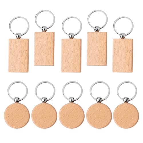 FRUHLING Lot de 10 porte-clés vierges en bois avec anneau en bois naturel pour sculpture, peinture, décoration, cadeaux