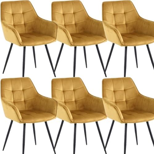 COLENIS® - Chaises de Salle à Manger Oriana - Jaune Ocre - Lot de 6 - Moderne Chaise, Velours, Pieds en métal, accoudoir