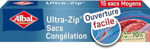 ALBAL Sacs Congélation Ultra Zip (15 x 3 L), Fermeture Zip, Sachets alimentaire Résistants pour conserver et congeler