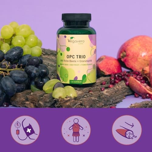OPC Extraits de Pépins de Raisin | Antioxydant Puissant & Santé Cardiovasculaire | Avec Betterave Rouge & Grenade | Sans Additif & Vegan | 120 Gélules | Vegavero®