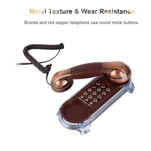 Retro Antique Téléphone Fixe avec rétroéclairage Bleu - Design Ergonomique - Boutons Ronds - Double Placement, Tapis antidérapant inférieur et Design Mural(cuivre Rouge)