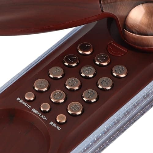 Retro Antique Téléphone Fixe avec rétroéclairage Bleu - Design Ergonomique - Boutons Ronds - Double Placement, Tapis antidérapant inférieur et Design Mural(cuivre Rouge)