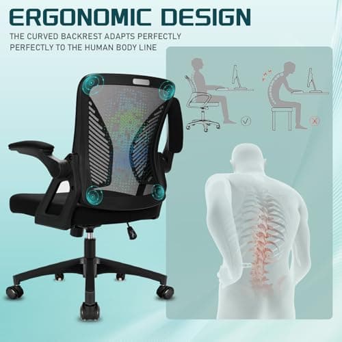 Milacyee Chaise de Bureau Ergonomique, Chaise de Bureau avec accoudoirs réglables, Soutien Lombaire, Réglable en Hauteur, Chaise de Bureau pivotante avec Dossier en Filet Respirant, Noir