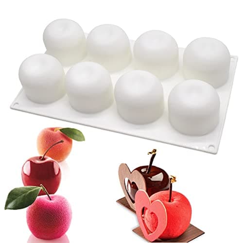 QIUMING Moules à pommes 3D moule en silicone Moule à gâteau en silicone avec 8 cavités Jelly Pudding Jelly Muffin Cupcake Moules à Chocolat Pour la cuisson du cupcake, u porte-savon, e la gelée