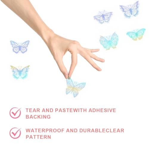KGDUYC 45pcs Autocollants Papillon Holographiques- Autocollants Transparents Scrapbooking Imperméables Pet Autocollant Papillon Paillette Adhésifs Autocollant Résine pour DIY Décoration