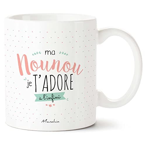 Manahia Mug Cadeau Nounou - Je t'adore à l'infini - Avec Boite Kraft - 330 mL Céramique - Imprimé en France - Tasse Nounou - Cadeau Noël, Anniversaire - Merci Nounou