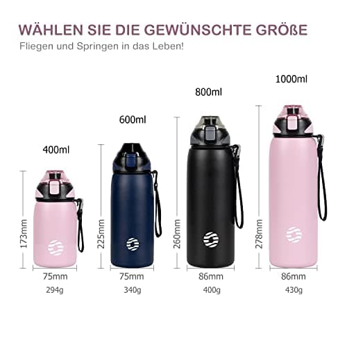 FJbottle Gourde Isotherme - 400ml/600ml/800ml/1L - Bouteille Isotherme Gourde Inox Bouche Standard, Gourde Sport Étanche, Gourde Enfant sans BPA, pour Sport, Gym, Voyage