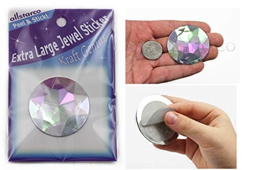 50mm Extra Large Self Adhesive Round Jewels Acrylic Rhinestones Stick on Plastic Gems for Cosplay - 2 Pieces (Crystal AB H702)