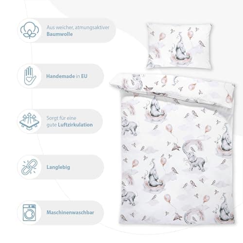 Totsy Baby Housse de Couette Enfant 100 x 135 cm - parures de lit Enfants taie Oreiller 60 x 40 cm en Coton éléphant