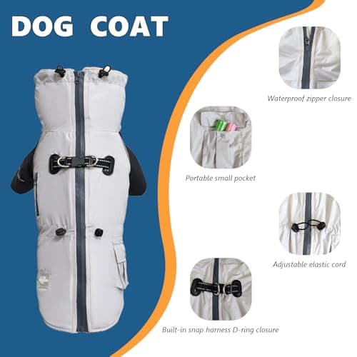 Manteau pour chien - Chaud - Imperméable - Coupe-vent - Matériau et doublure en cachemire - Manteau de pluie pour chien avec cordon réglable - Poche utilitaire - Manteau d'hiver pour chien avec