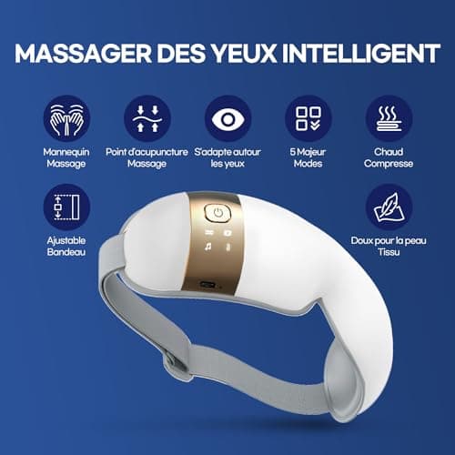 HubiCare Hem-5 Premium Eye Massager avec chaleur et vibration pour les yeux secs et détendre la fatigue oculaire, les cernes et améliorer le sommeil (blanc)