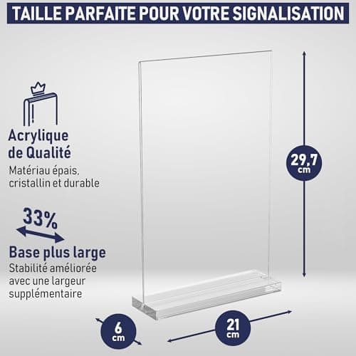 Lot de 6 porte-affiches en acrylique A4 – Élégants et polyvalents – Bords polis – Affichage double face – Écran en plexiglas – Idéal pour les photos, panneaux, menus et présentations de table