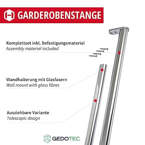 Gedotec Rail Suspension Meuble | OVAL-TELEMAGIC | Tringle Cintre Fixation 22 x 15 mm | 1 Set de Barre Télescopique Extensible 400-600 mm | Chromée Polie | Tube télescopique flexible pour armoire