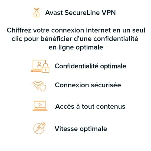 Avast SecureLine VPN 2024 - Réseau Privé Virtuel (VPN) pour la Protection de la Vie Privée - À Télécharger | 5 appareil | 1 An | PC/Mac | Code d'activation - envoi par email