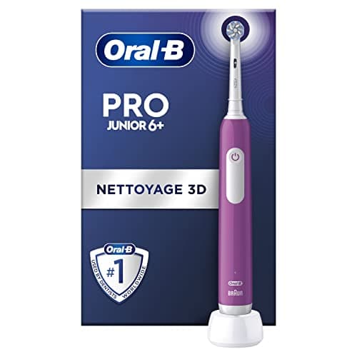 Oral-B Pro Junior Brosse à Dents Électrique Enfant, Un Nettoyage Efficace Mais Doux Pour Les Dents Sensibles, Une Bonne Hygiène Dentaire Des Enfants De 6 Ans +, 1 Chargeur, 1 Brossette Ronde, Violet