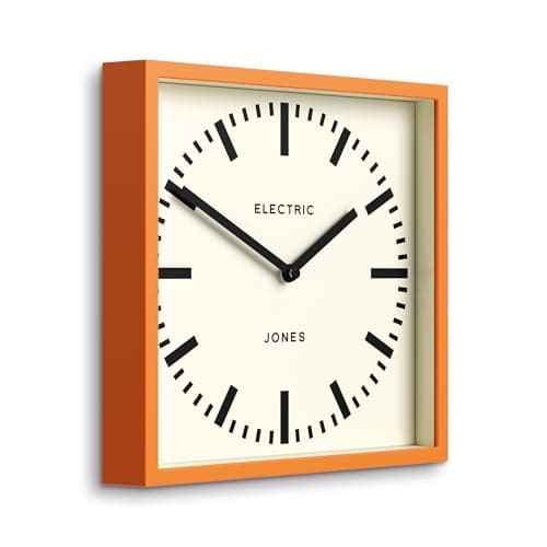 JONES CLOCKS® Box Railway Dial Wall Clock - Square Clock - Station Clock - Kitchen Clock - Office Clock - Retro Clock - Designer Clock - Colourful Case - Station Dial