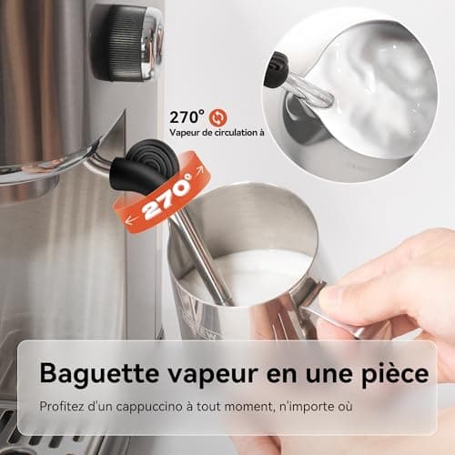 HIBREW Machine à expresso programmable, H10B, acier inoxydable brossé, température et volume de tasses réglables, nettoyeur vapeur pour mousseur à lait