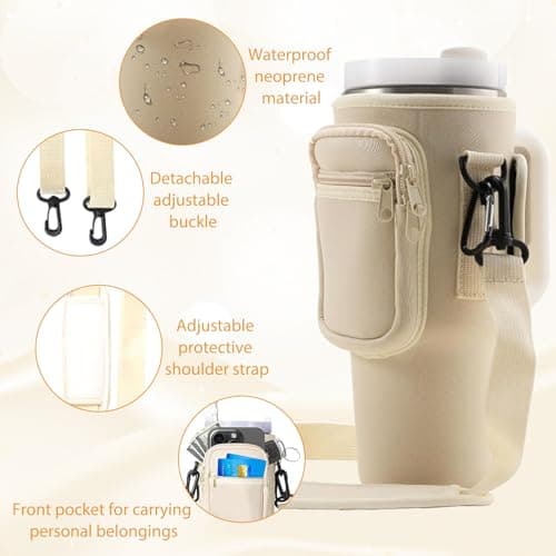 Sac Compatible avec Stanley Cup,Accessoire Compatible avec Stanley Cup,Porte-Bouteille d'eau avec Sangle RéGlable 40 Oz 30 Oz Adapté pour la Randonnée,Les Voyages,Le Camping (Blanc Cassé)