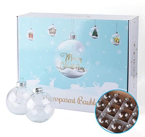ilauke 12 Boules de Noël en Plastique Transparent à Remplir,8cm Boule Noel Transparente avec 2m Plume Rose+2m Corde,Ronde Acrylique Remplissable Boule pour Arbre de Noël Décoration Intérieur Extérieur
