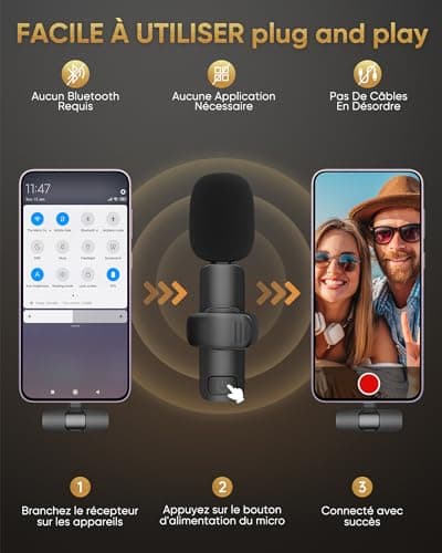 Micro Cravate sans Fil pour iPhone/iPad/Téléphone Android/Ordinateur Portable, IUMAKEVP Plug-Play Microphone à Clipser Revers avec Réduction du Bruit pour Enregistrement Vidéo/Vapeur en Direct(2 Mics)