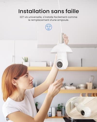 VEEZOOM 2K Ampoule Camera Surveillance WiFi, IP Caméra Ampoule Intérieur sans Fil de Lampe E27 avec Suivi Automatique, 30m Vision Nocturne Coloré, Discussions en Temps Réel, WS-D1