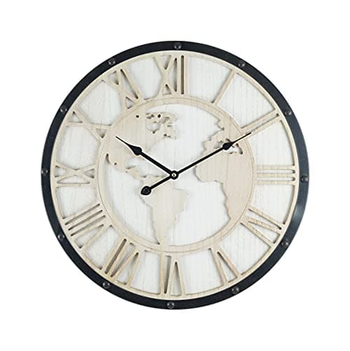 Rebecca Mobili Grande Horloge Murale, Horloge Monde Rétro, Noir Blanc Shabby, Chiffres Romains - Mesures : 50 x 50 x 5 cm (H x L x P) - Art. RE6594